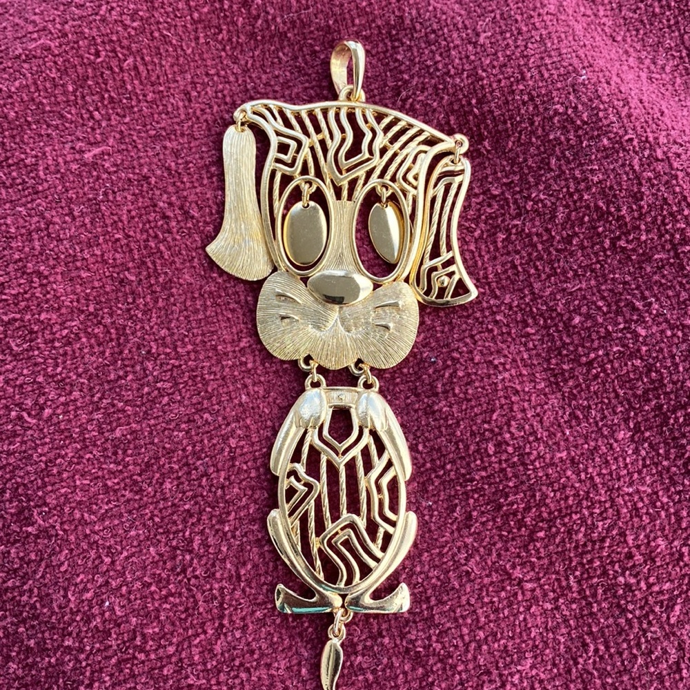 Alan Dog Pendant Gold Tone, Articulated Vintage ‘70’s